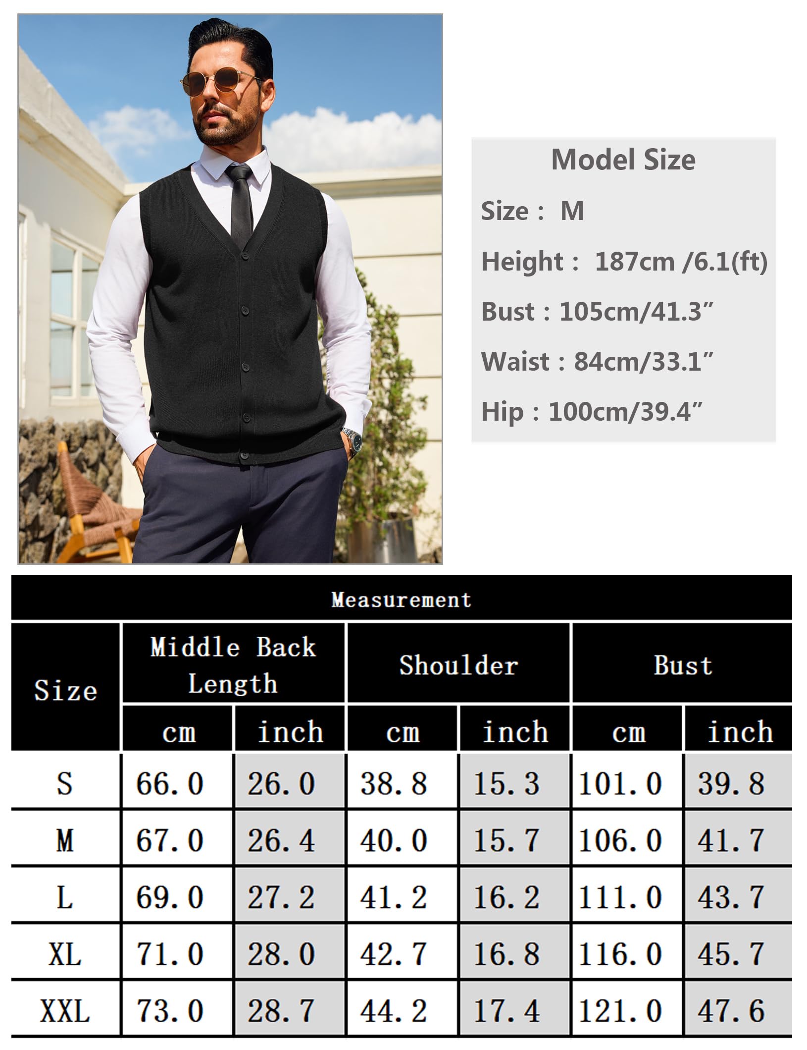 Sykooria Gilet Cardigan Homme sans Manches à Col en V Pull Tricoté Débardeur Léger et Élégant avec Boutons S-XXL