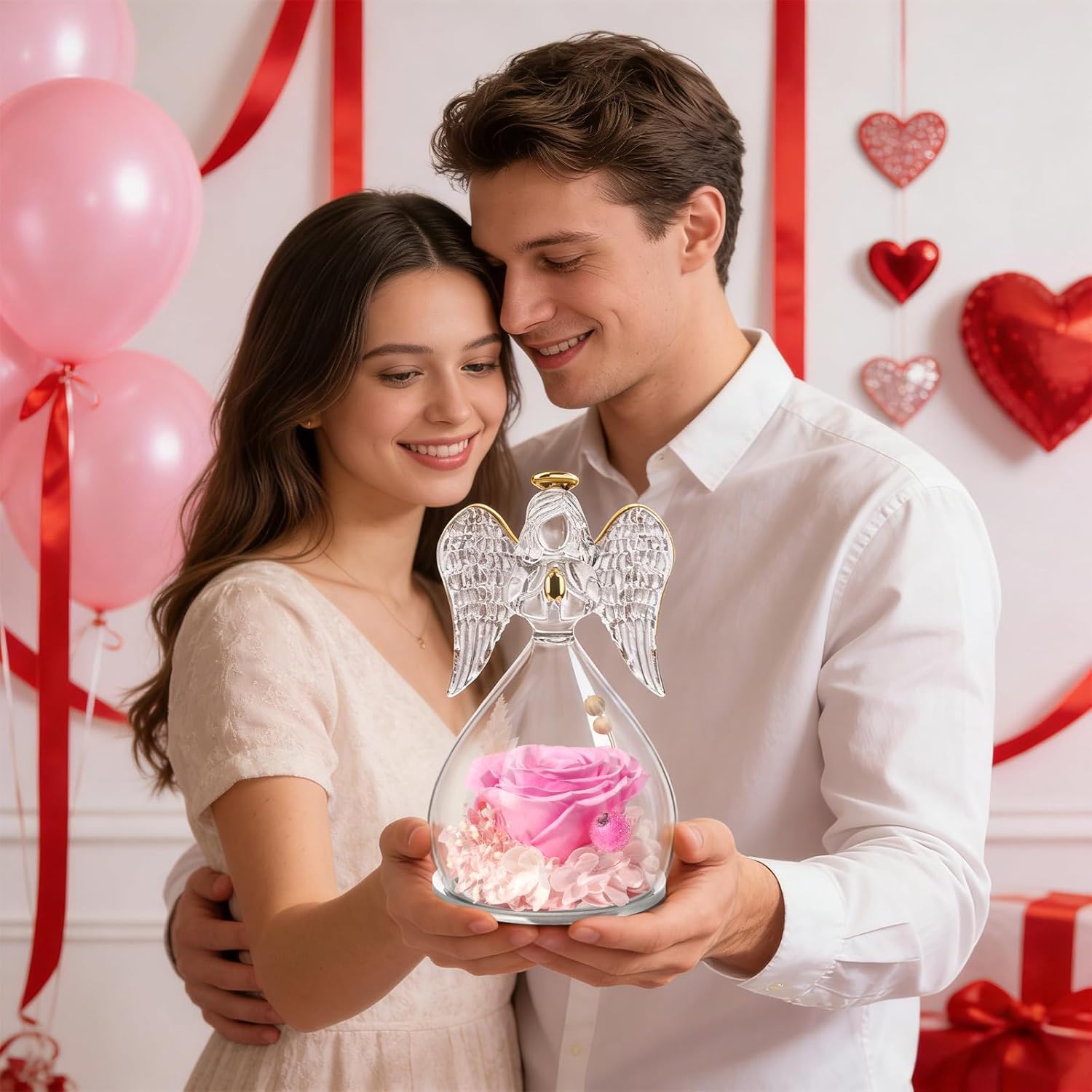 Miofula Preserved Flowers Rose Gifts for Mom, Angel Figurines Forever Real Rose Mom Birthday Gifts for Women, Anniversary Mothers Day Fresh Flowers for Delivery Gifts for Grandma Her Wife Girlfriend