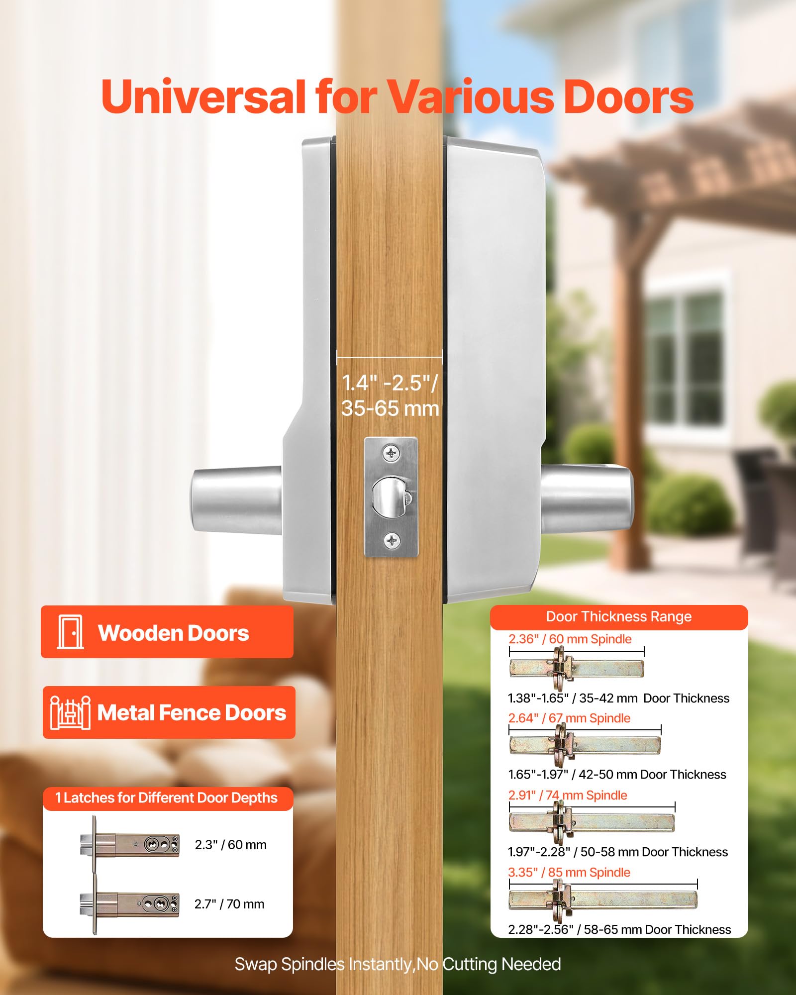 VEVOR Mechanisches Codeschloss mit Einseitigem Tastenschloss (5-stelliger Code), Schlüsselloses Türschloss mit Griff & Automatischer Verriegelung, für Haustüren Gartentore Garagen Outdoor, Silber