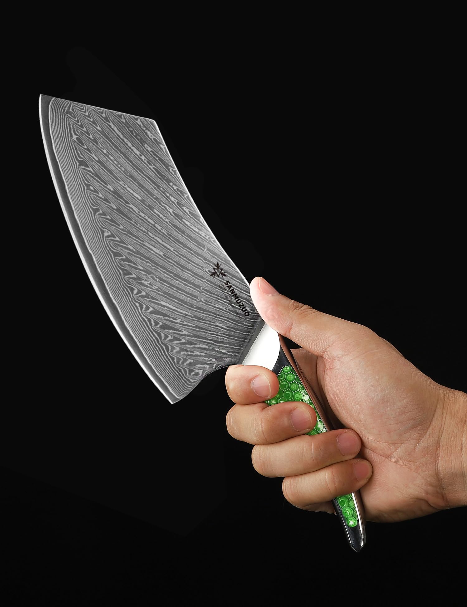 Coltello Nakiri da 18CM, coltello da carne giapponese in acciaio damasco VG-10, coltello da verdura ultra affilato con impugnatura a codolo intero in resina verde, serie LA-S9