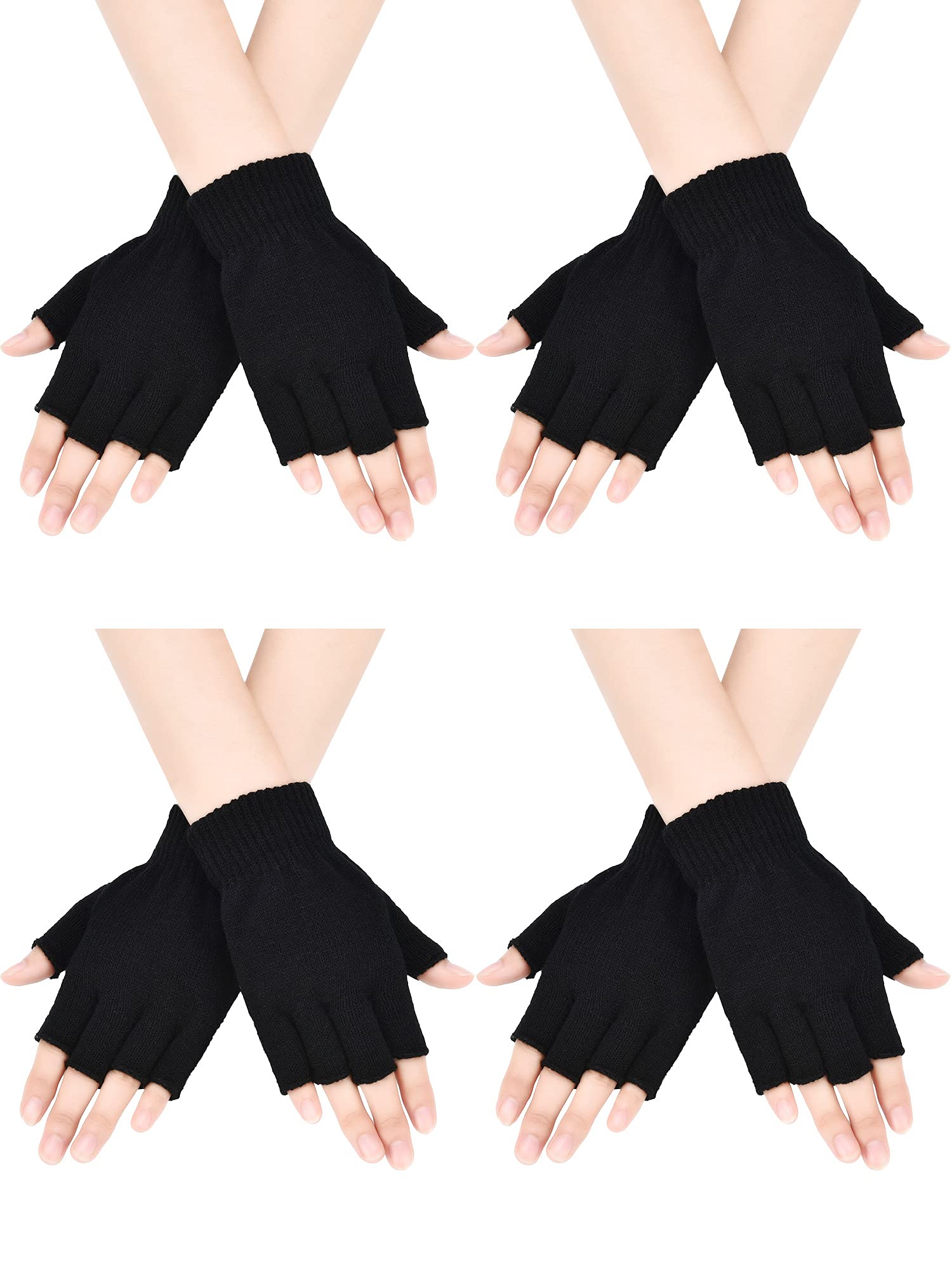 Bememo 4 pares de guantes sin dedos, de punto, para niños y niñas