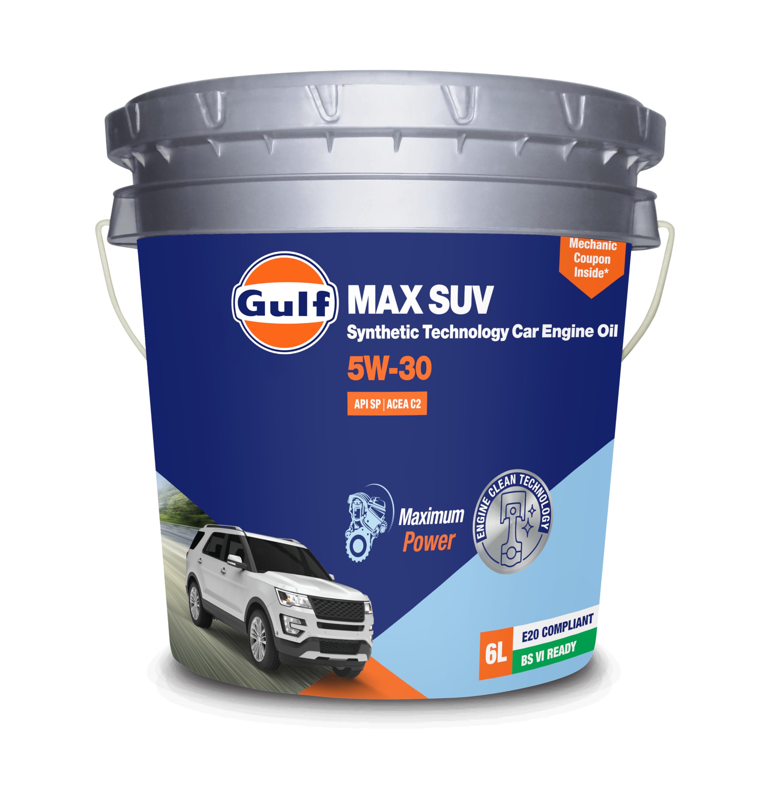 MAX SUV 5W-30 API SP, ACEA C2 | Modern Petrol, Diesel, E20, CNG SUVs | 4 Wheeler Passenger Car Synthetic Blend Engine Oil [6 L] - Pack of 1