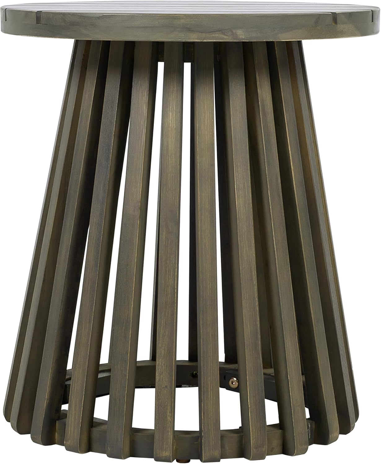 Merax Outdoor Acacia Wood Coffee Table 15.75" Round Patio Side Table for Backyard Lawn Balcony, Aesthetic Slat Base Design (Grey Finish)