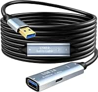 Tan QY Cabo de extensão ativo USB 3.0, cabo extensor tipo A macho para fêmea com 2 chipsets de extensão e 1 porta de carregamento USB-C, para webcam, hub USB, câmera, impressora (10 m)