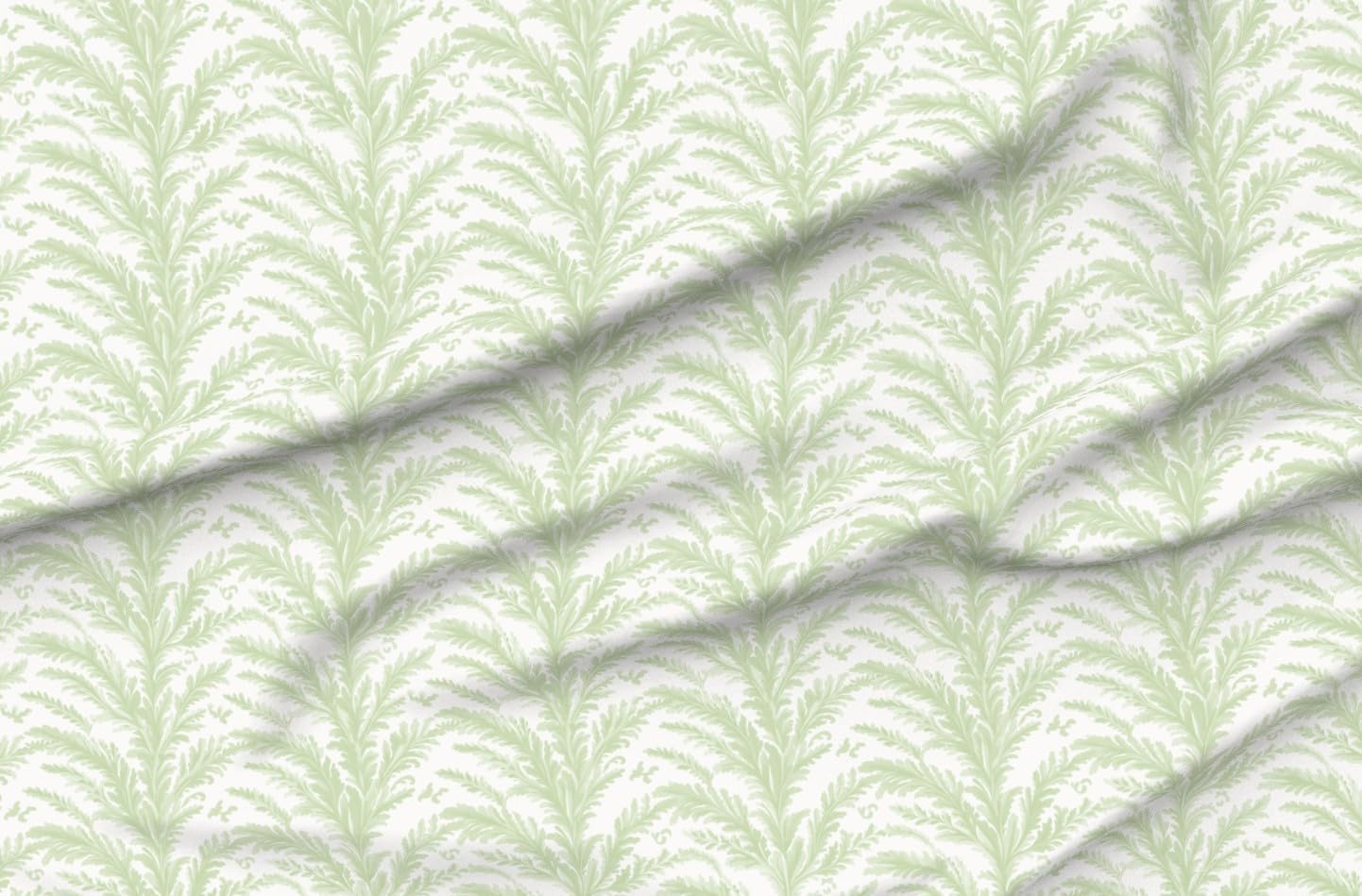 Spoonflower Fabric - Green Floral Stripes Botanical Victorian Fronds Vintage Baroque Printed on Petal Cotton Fabric Fat Quarter - Sewing Quilting Apparel Crafts Decor