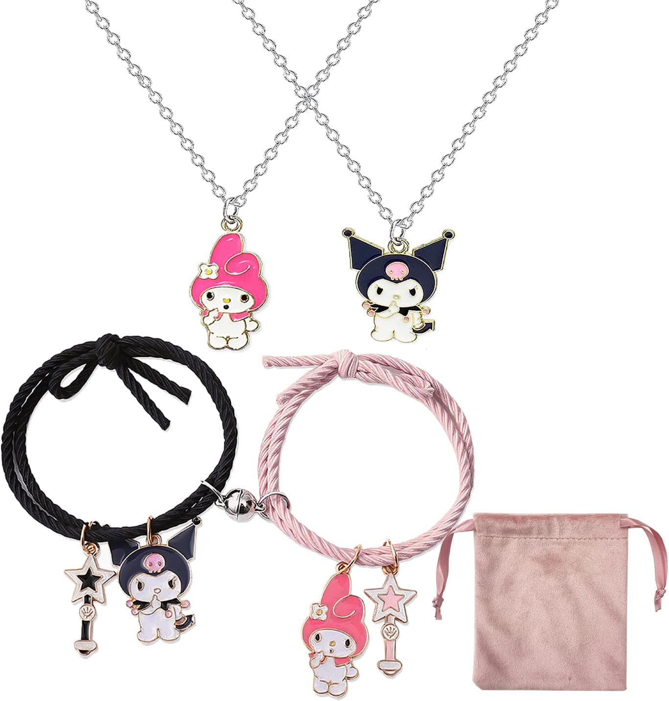 Smarow Cute Couples Keychains Necklace Set with Bag for Couples Friendship Bff Best Friend Gift