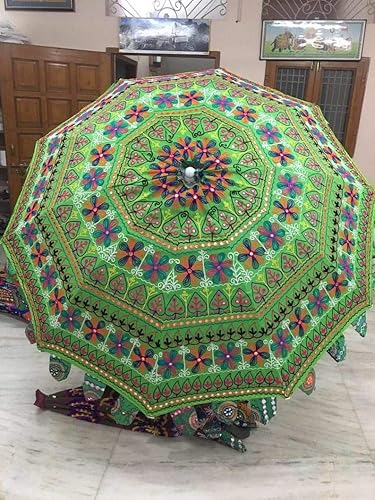 Miniatura 4 de Indian Handmade Designer Cotton Fashion Multi Colored Umbrella100% Cotton Embroidery Boho Rajasthani Umbrellas Parasol (Blue)