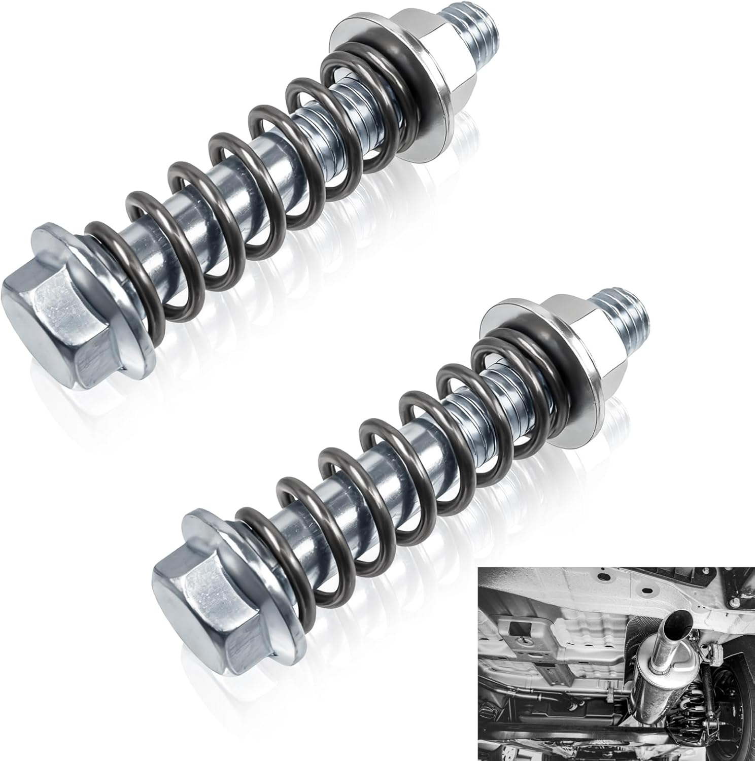 2PCS M10x1.5 Exhaust Manifold Bolts Kit Heavy Duty Carbon Steel Exhaust Bolts Nuts Springs Gaskets for Muffler System Repair Flange Universal Automotive Exhaust Replacement Accessories