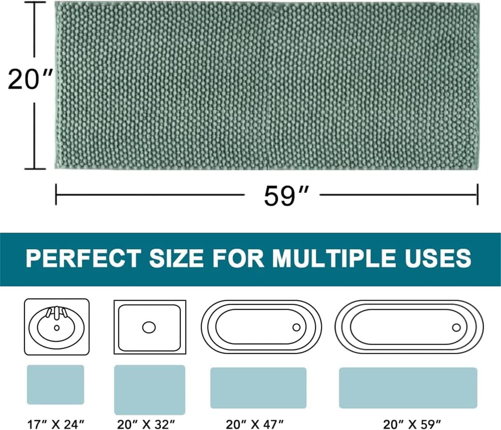 Tappeto Bagno In Ciniglia - Super Assorbente, Antiscivolo, Lavabile, 43x60 Cm - Foto 2