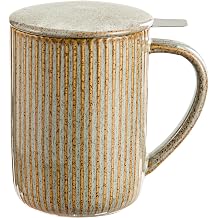 Yundu 15.5oz/470ml Ceramics Teacups with Infuser and Lid, Loose Leaf Tea Cup - Flambe Grey