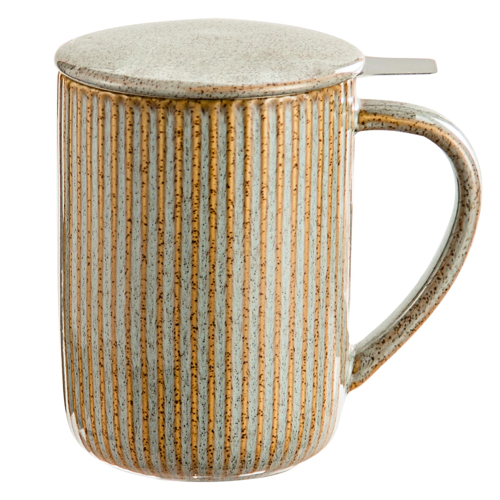 Yundu 15.5oz/470ml Ceramics Teacups with Infuser and Lid, Loose Leaf Tea Cup - (Flambe Grey)