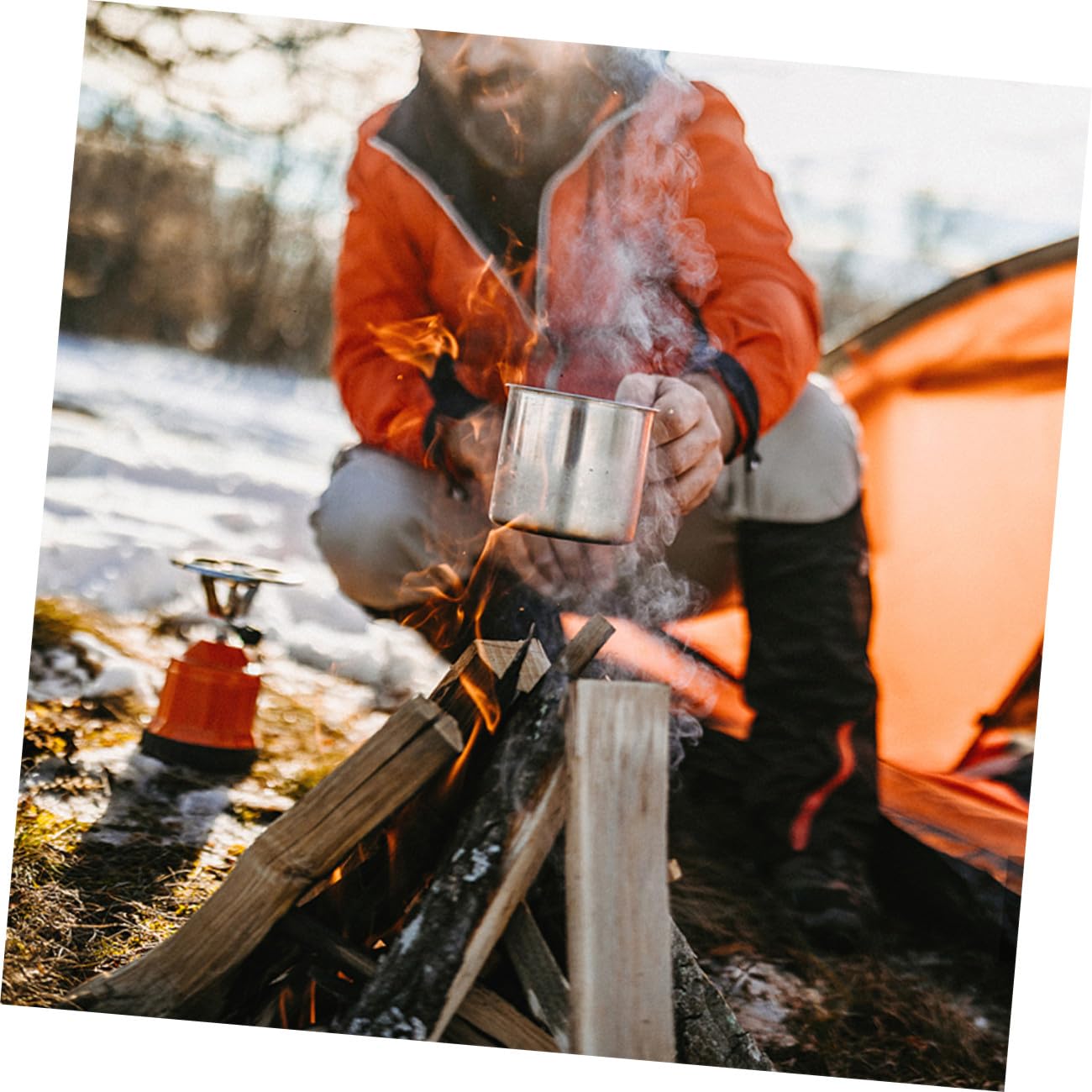 Abaodam Ensemble de Casseroles INOX 8 Pièces pour Camping Extérieur, Ustensiles Portables Pliables, Cuisson pour 5-6 Personnes, Vaisselle Randonnée Barbecue, Matériel Léger