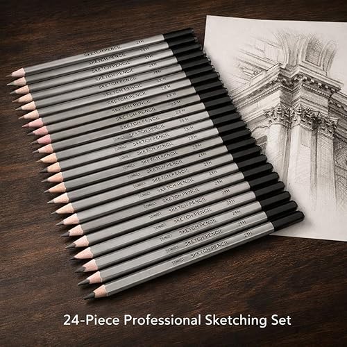 Miniatura 7 de Walfront Juego de lápices de dibujo profesionales de 24 piezas de 9H a 14B, lápices de dibujo de grafito para artistas, principiantes, lápices de