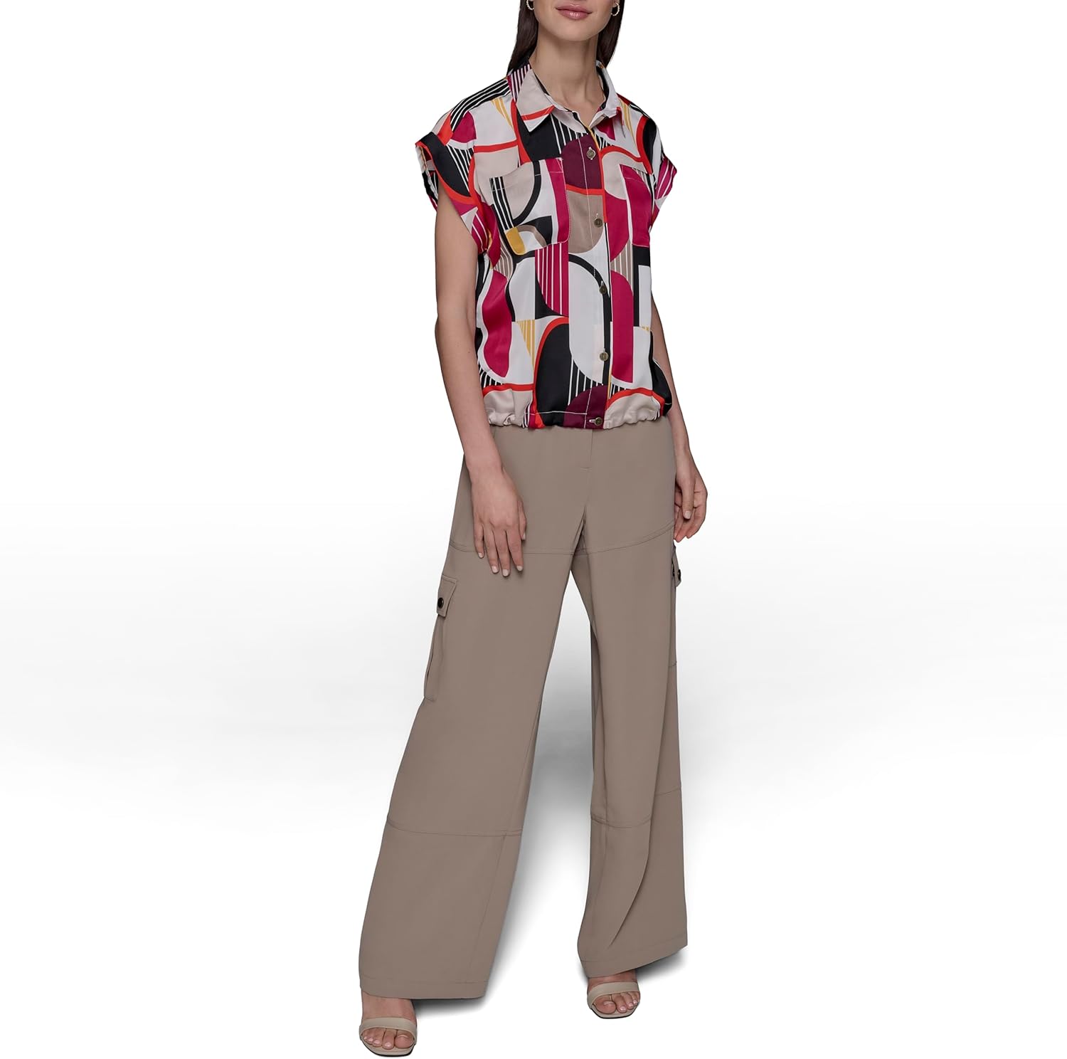 Karl Lagerfeld Womens Short Sleeve Collared Blouse - Image 2