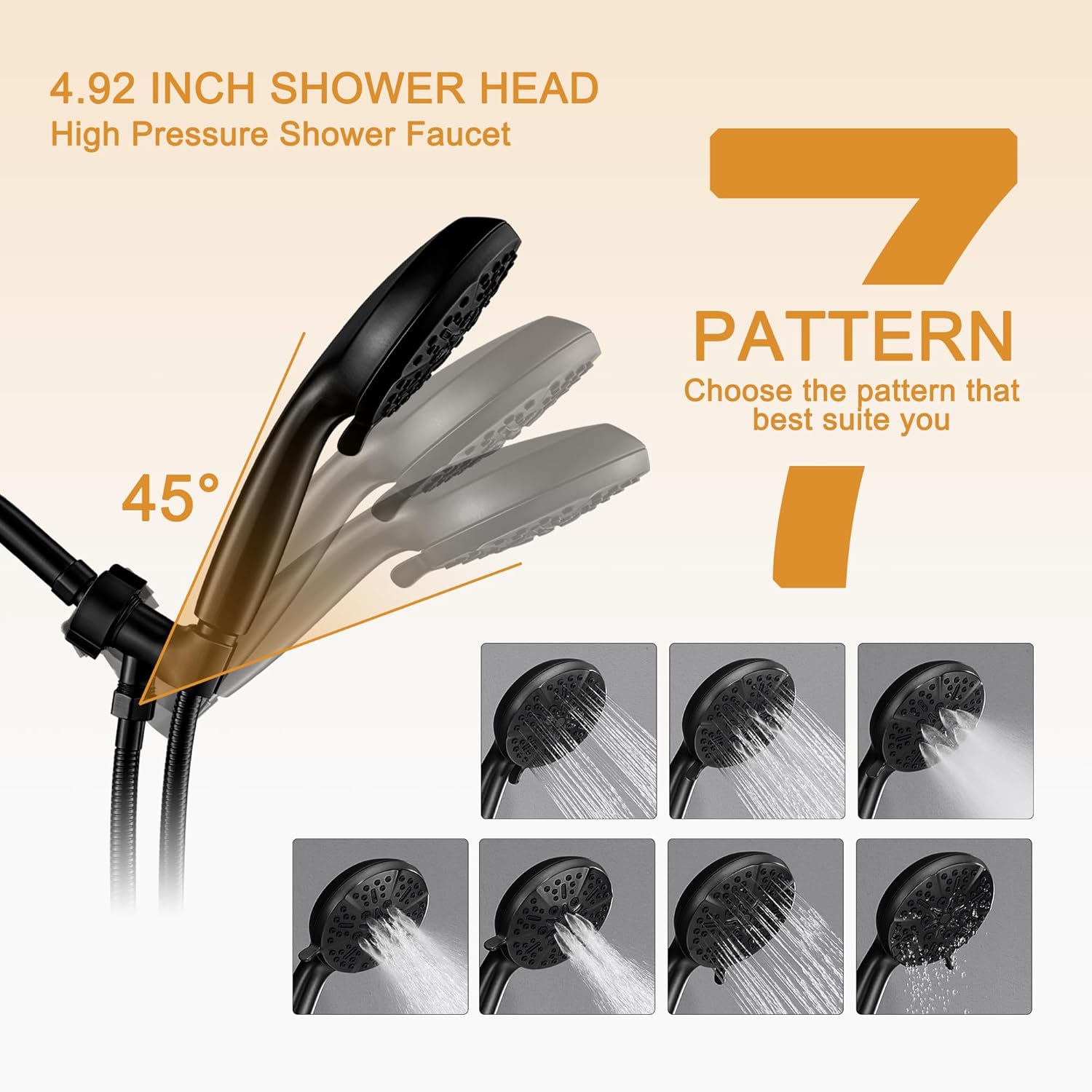 Single-Handle Shower Faucet Set Black - Matte Black Shower Head and Handle Set, Shower Trim Kit with 7 Modes Handheld Shower Head System, Faucet Shower Fixtures with Valve Included