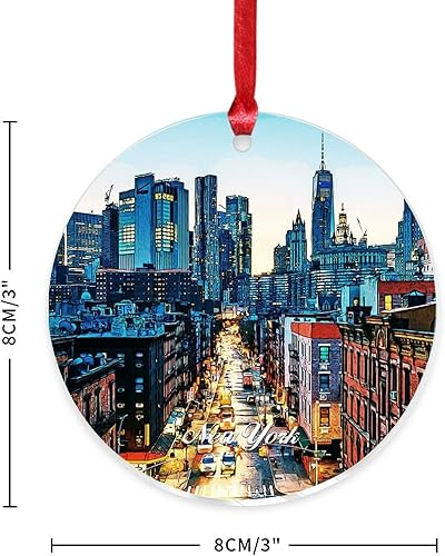 Miniatura 2 de Adornos de Navidad acrílicos 2023, horizonte, ciudad de Nueva York, adorno personalizado, decoración de árbol de Navidad, pintura callejera de EE.
