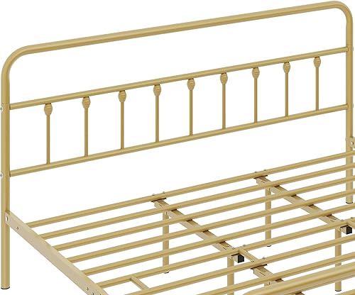 Miniatura 131 de Topeakmart Marco de cama de metal de estilo victoriano tamaño matrimonial con cabecero, base de colchón, no necesita somier, almacenamiento debajo