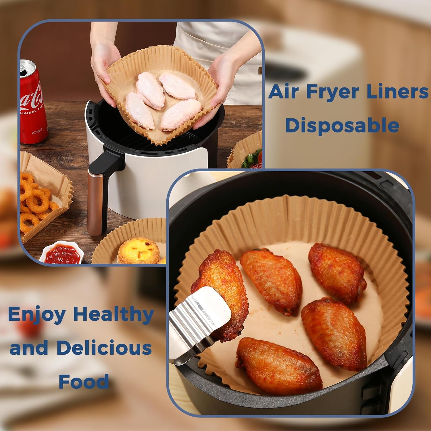 200PCS Air Fryer Paper Liners, Disposable Non-Stick Air Fryer Parchment Paper Fit 4-8QT Air fryer Basket Oil Resistant, Waterproof Baking Paper Roasting Microwave (Round,8 Inch) - Image 3