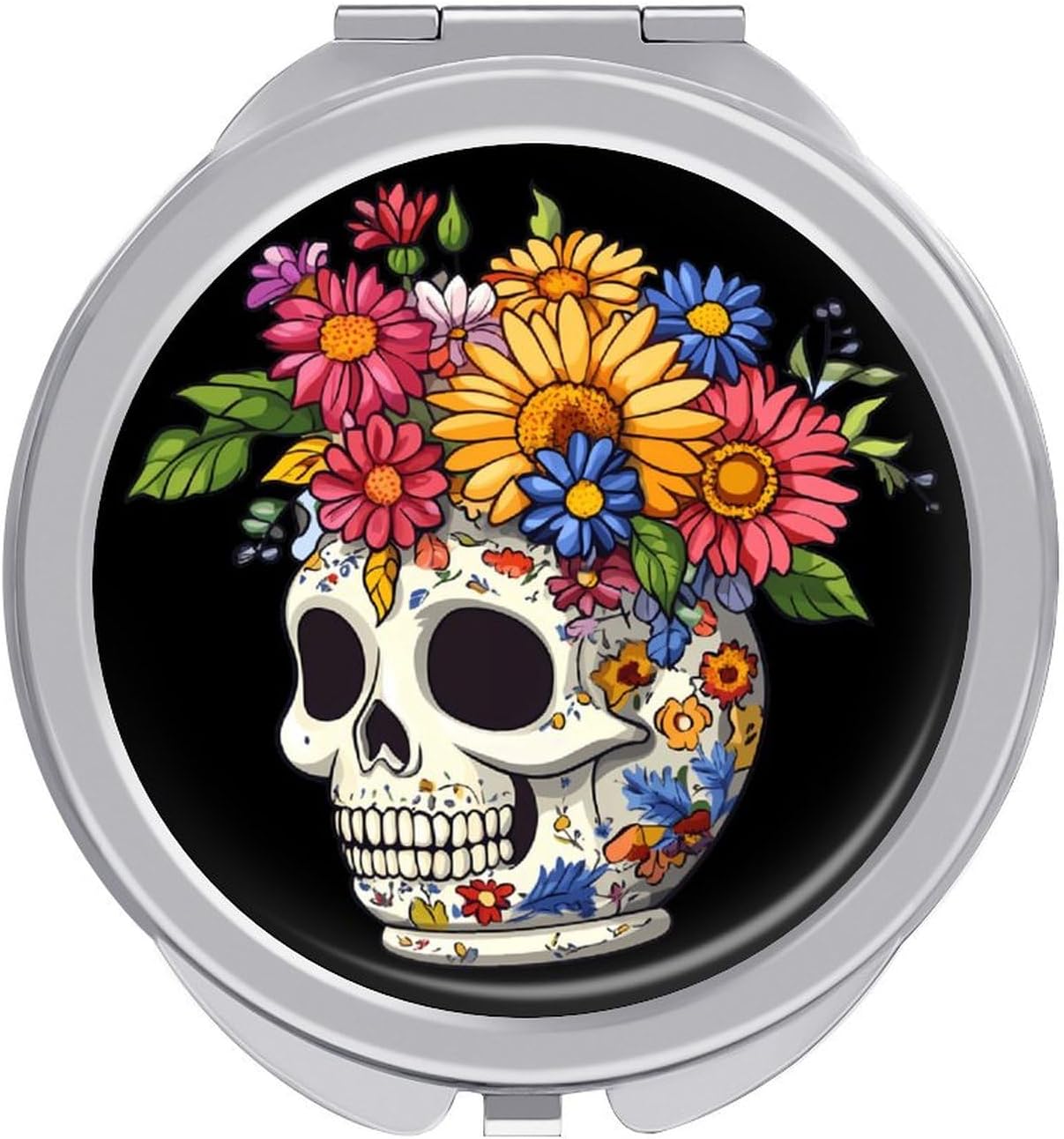 Flower Skull Compact Makeup Mirror Mini Foldable Cosmetic Mirror Portable Travel Mirror for Purse Pocket