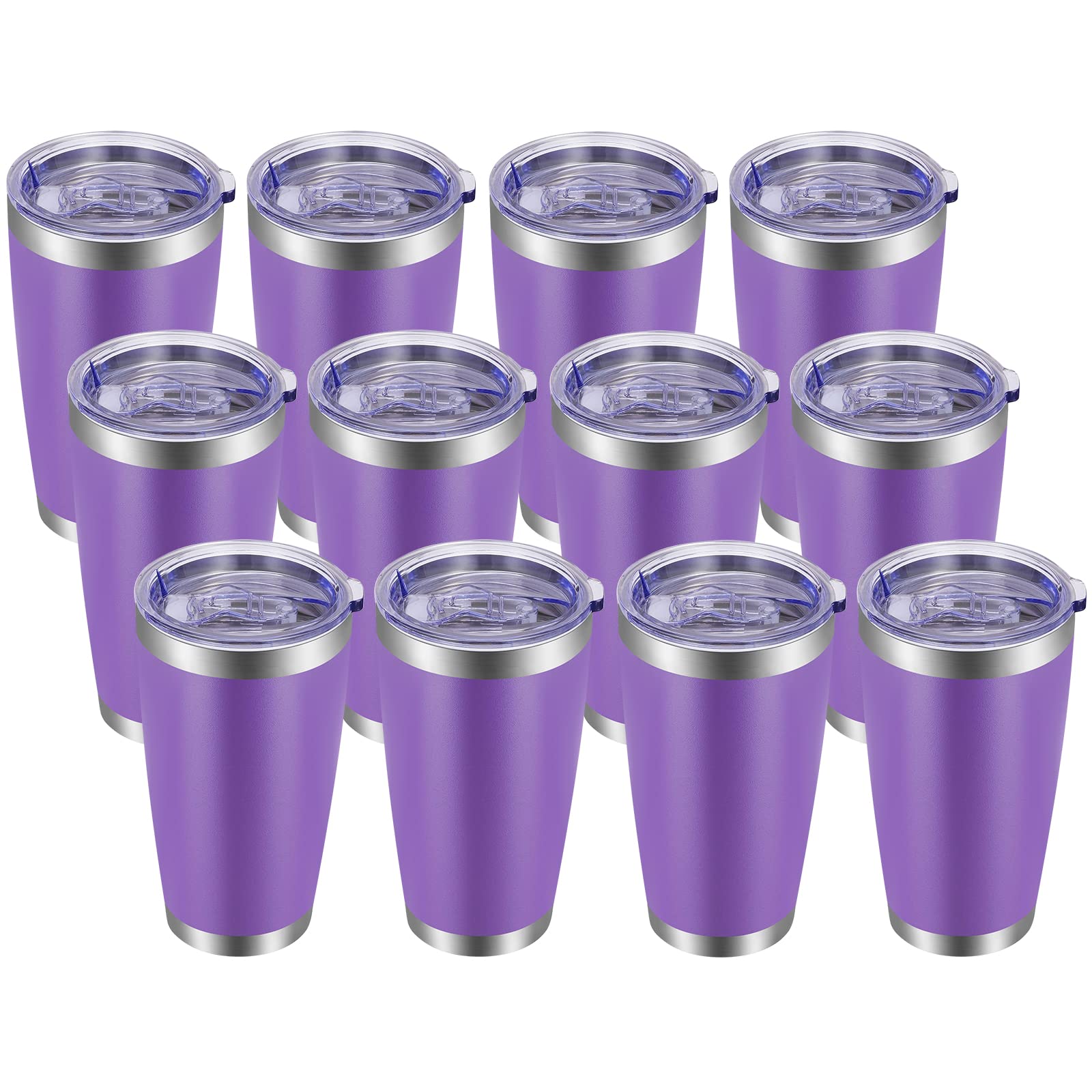 VEGOND 20oz Tumbler with Lid and Straw Stainless Steel Tumbler Cup Bulk Vacuum Insulated Double Wall Travel Coffee Mug Powder Coated Coffee Cup(Purple 12 Pack)