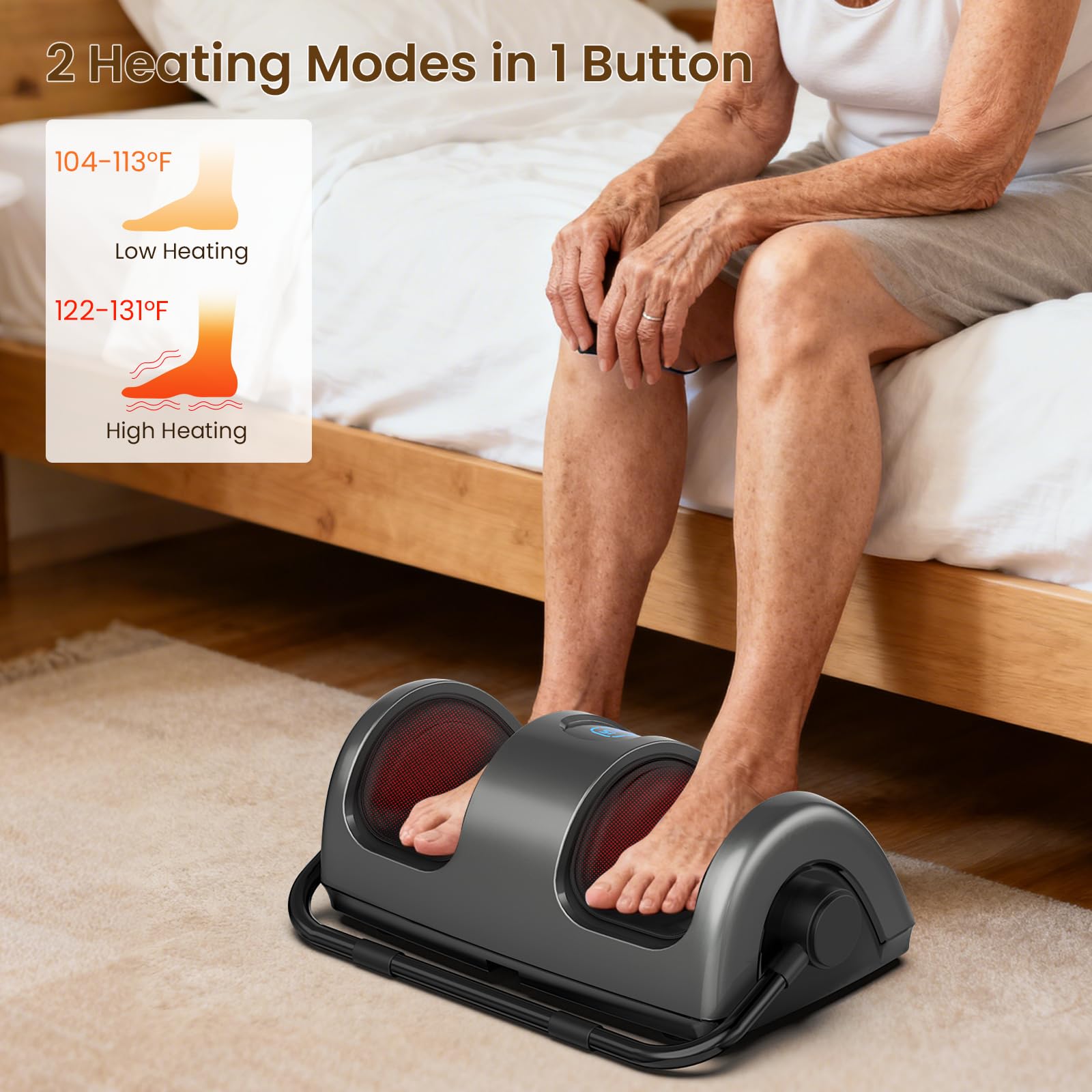 TISSCARE Masajeador de Pies Shiatsu con Calor, Masajeador Eléctrico para Piernas y Pantorrillas con Amasamiento, Rodillos, Presión, Asa Ajustable 360°, Alivio del Dolor, Regalo Hombres Mujeres