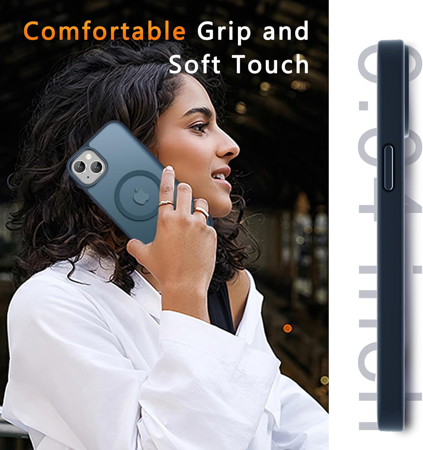 LATVIN for iPhone 15 Plus Case & iPhone 14 Plus Case, Magnetic Phone Cover, Compatible with MagSafe, Military Grade Protection, Translucent Matte Frosted Back, Navy Blue - Image 6