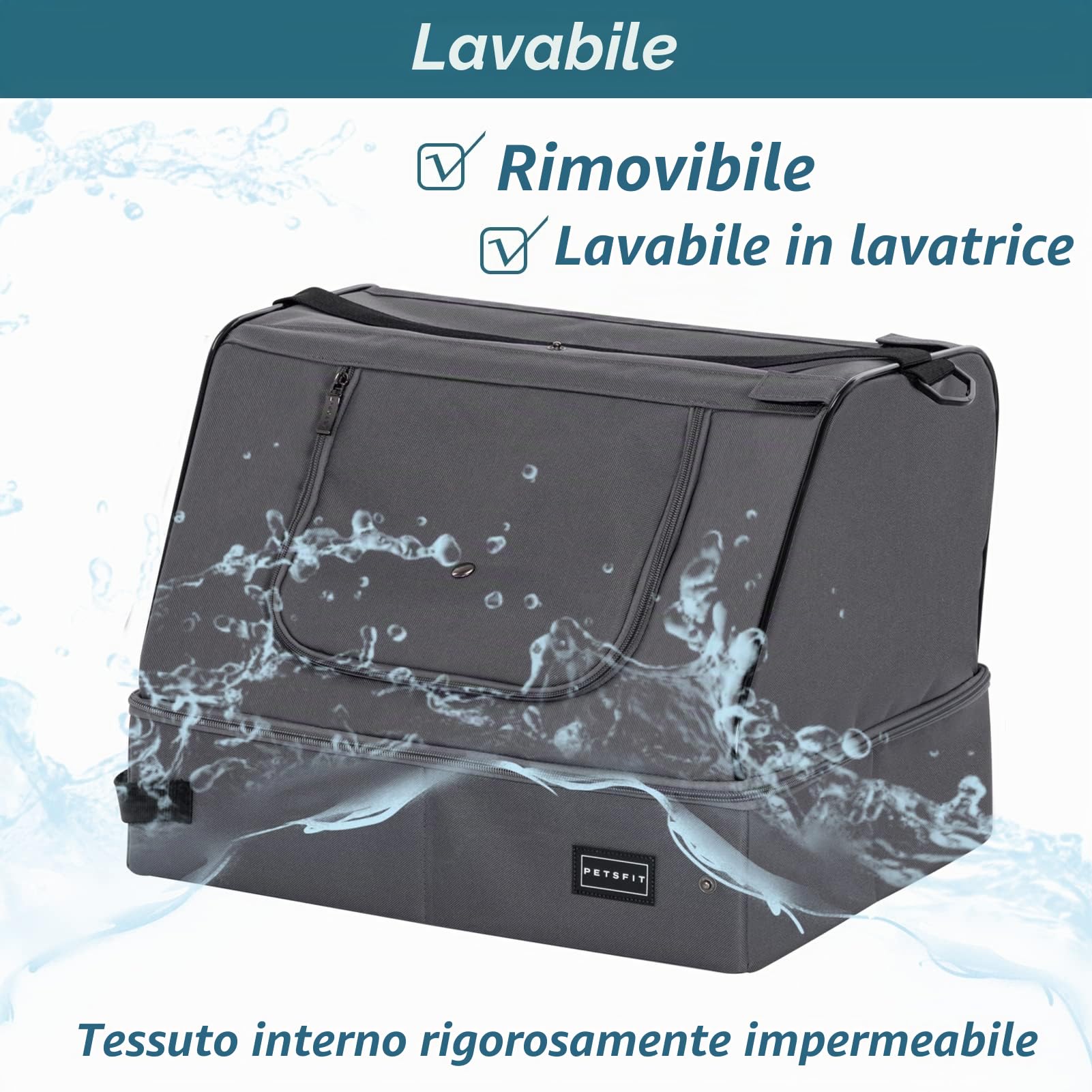 Petsfit Lettiera per gatti portatile da viaggio,Lettiera pieghevole con coperchio, facile da pulire,Grigio