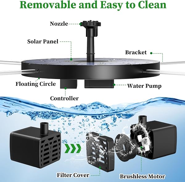 AISITIN 3,5W Solar Springbrunnen Solar Teichpumpe mit Solar Panel Eingebaute Batterie Wasserpumpe Solar Schwimmender Fontäne Pumpe mit 10 Fontänenstile für Garten, Vogel-Bad,Teich,Fisch-Behälter - 3