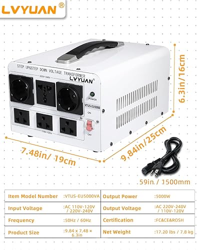 Miniatura 7 de LVYUAN Convertidor de potencia del transformador de voltaje de 5000 W, elevador de 110 V a 220 V, reductor de 220 V a 110 V, 110120 voltios - 220240