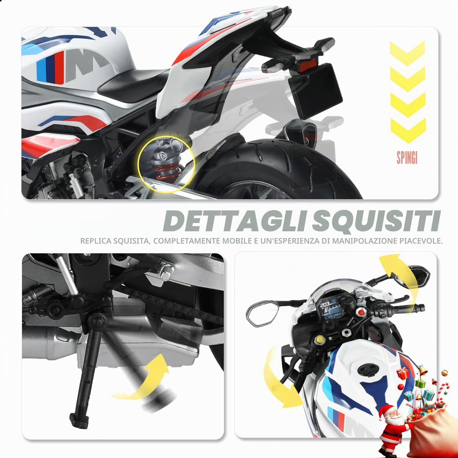 1:9 per BMW M 1000RR, modello finito in ghisa, mini regalo per adulti, decorazione per collezionisti (bianco, con confezione regalo)