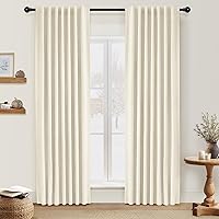 Vista 21 de INOVADAY Cortinas 100% opacas de 63 pulgadas de largo, juego de 2 paneles de lino con pestaña trasera, bolsillo para barra, cortinas opacas