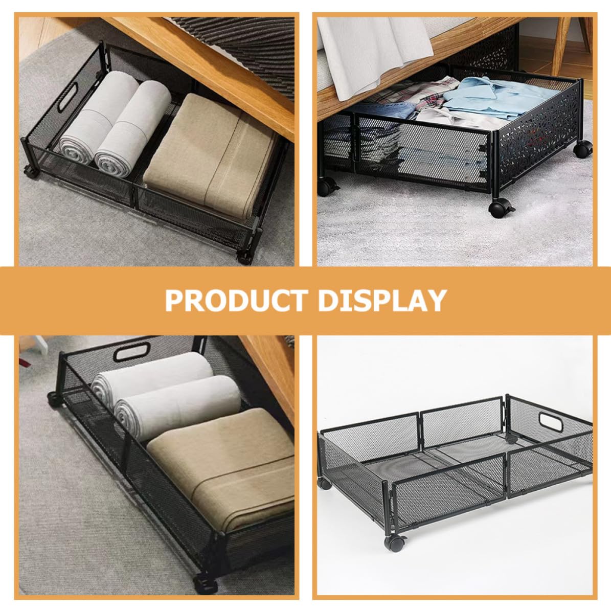 Contenitore Sotto Letto con Ruote e Struttura in Acciaio Inossidabile Cassettiera Pieghevole per Organizzazione Sotto Letto Ampia Capacità per Stoccaggio Multiuso Salvaspazio