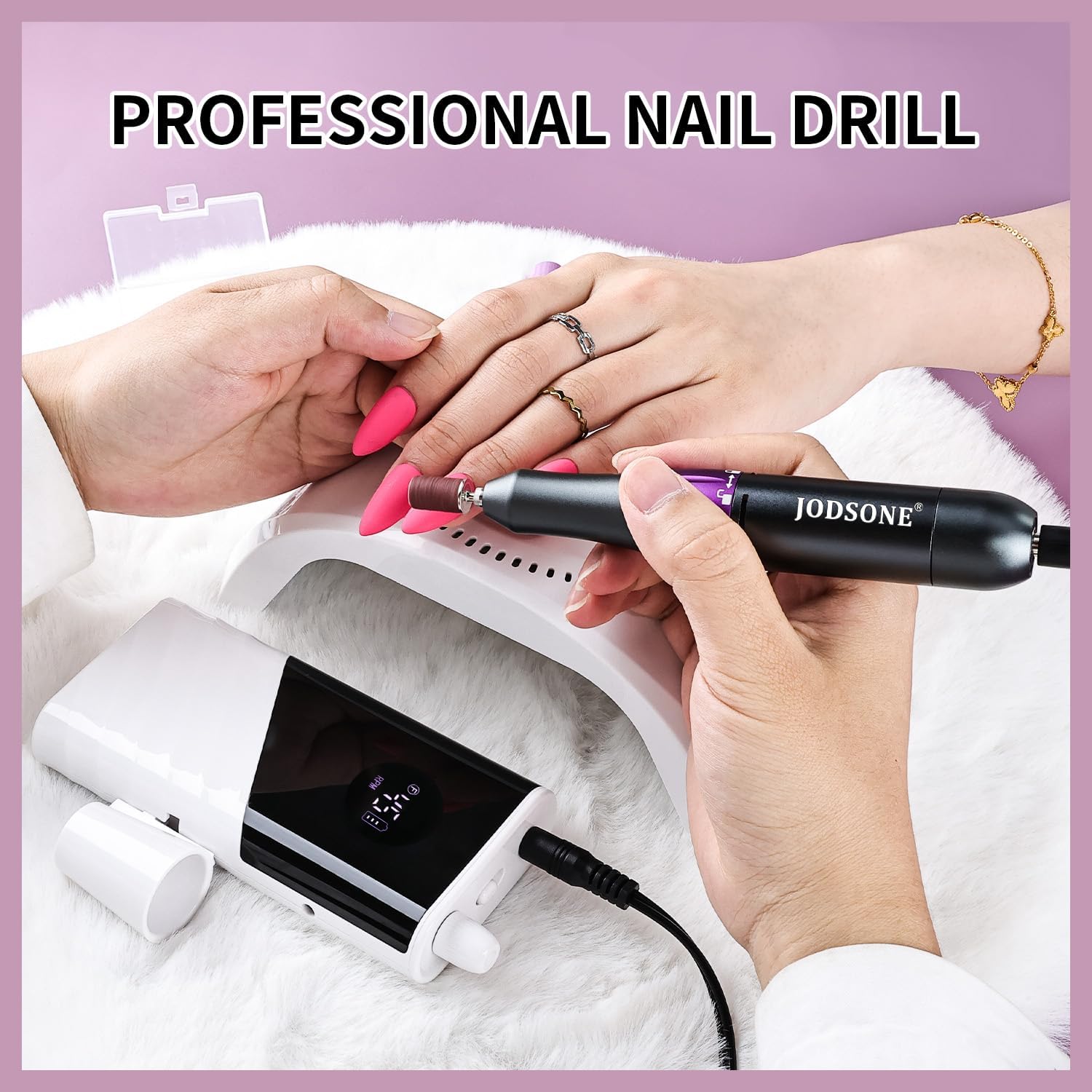 JODSONE Taladro de uñas profesional, 45000 rpm, lima de uñas recargable para la eliminación de gel de uñas, silencioso, portátil para uso en casa y salón