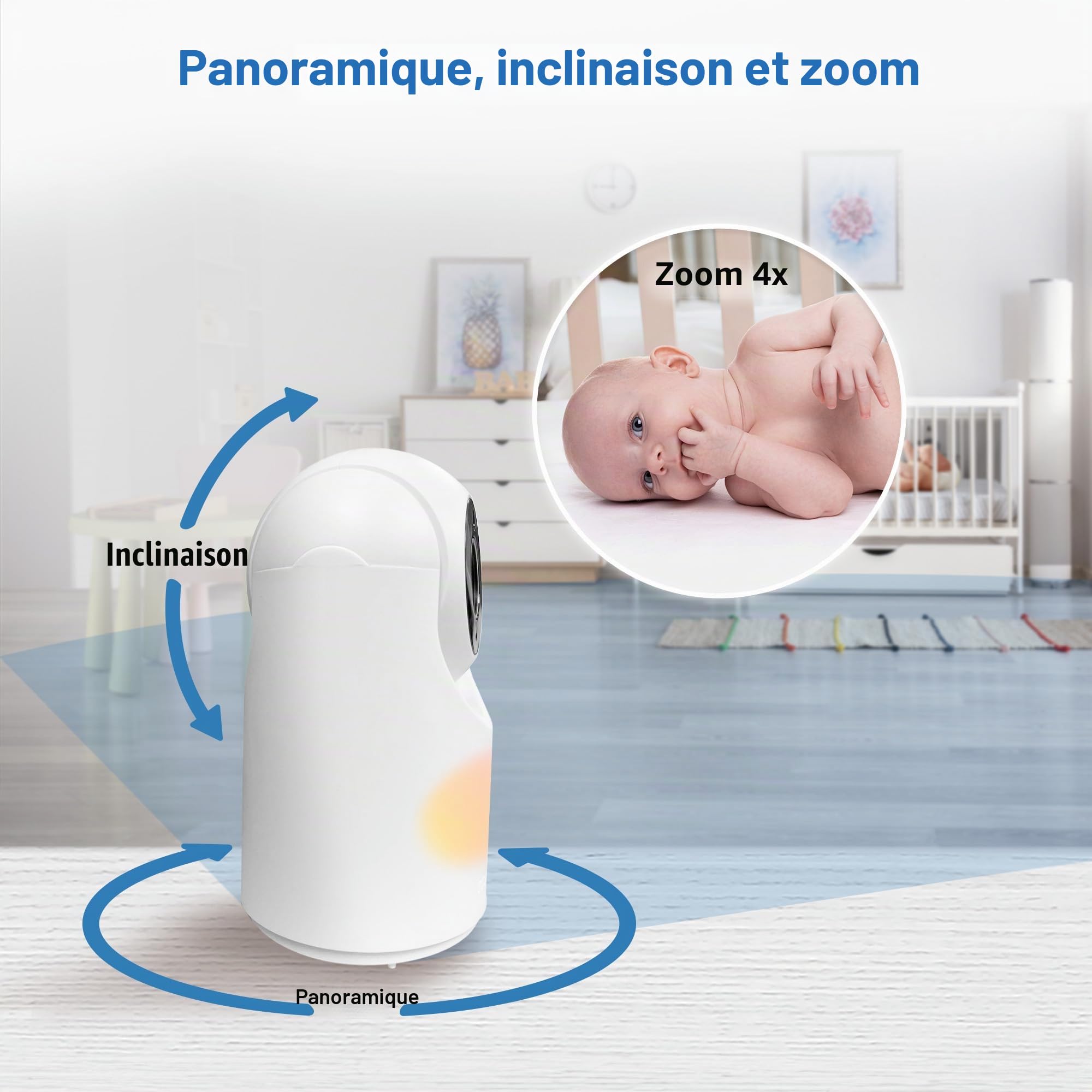 VTech VM7467 Moniteur pour bébé avec écran LCD 7", Zoom inclinable panoramique à Distance, Vue Grand Angle de 178°, Sons apaisants et berceuses, veilleuse Multicolore, Conversation bidirectionnelle,