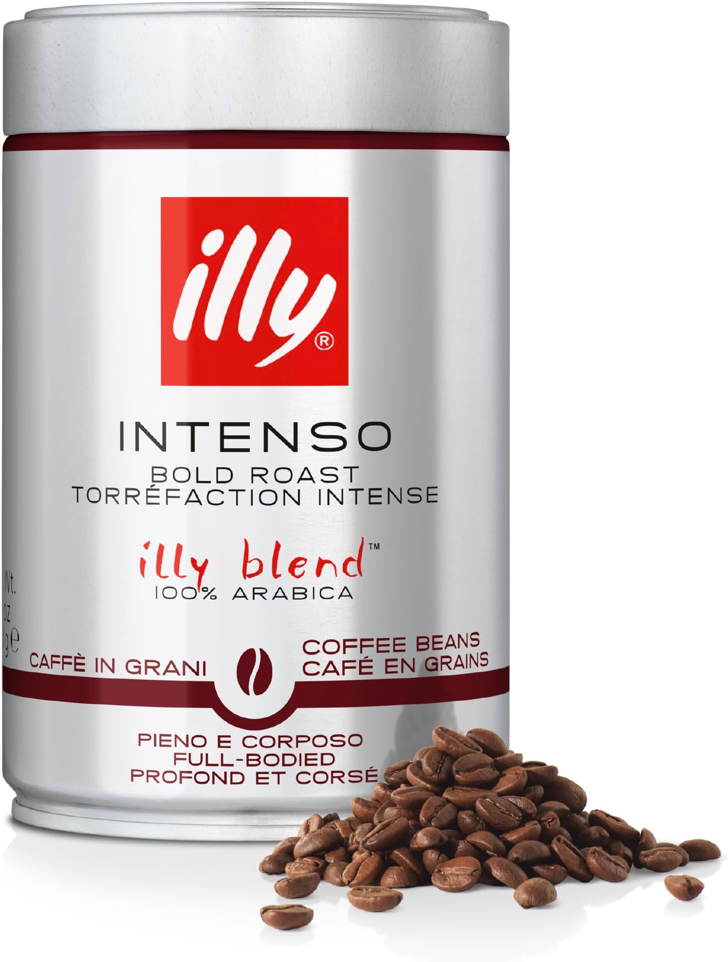 Intenso Coffee Beans, 100% Arabica Blend, Dark Roast, Intensity 7/9, Bold & full-bodied with cocoa & dried Fruit notes, Suitable for Bean to Cup & Fresh Grinding, 250g