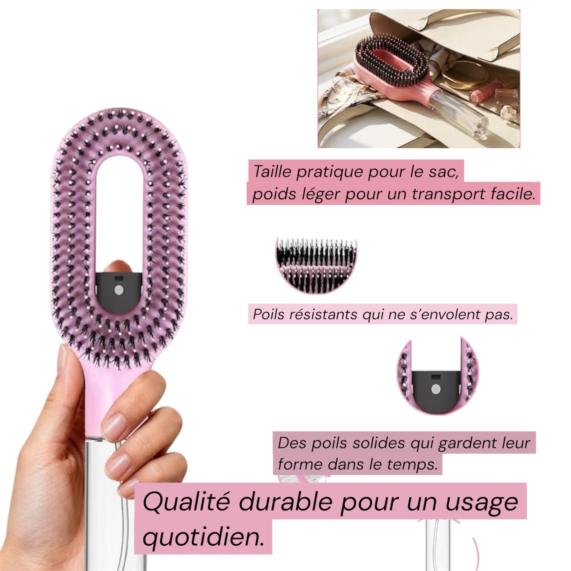 Magic Detangling Hair Brush with Built-in Spray, Anti-Static Magic Brush for Fine and Fragile Hair, Scalp Massage, Moisturizing Spray 2-in-1, Pink - 4