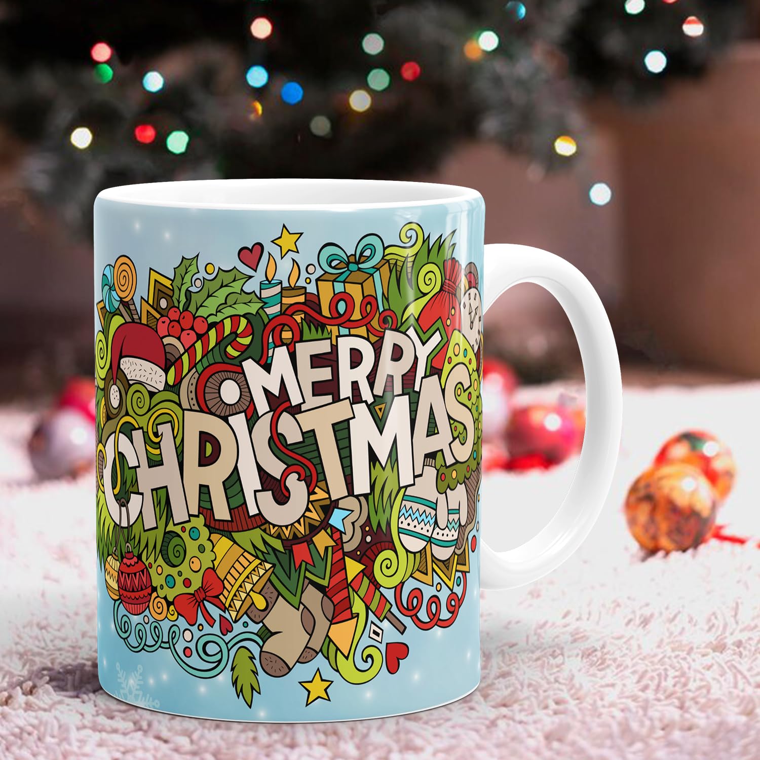 WellWishr Christmas Coffee Mug 330ml - Merry Christmas & Happy New Year Gift for Kids, Boys, Girls, Women, Men - Festive Printed Mug (C9)