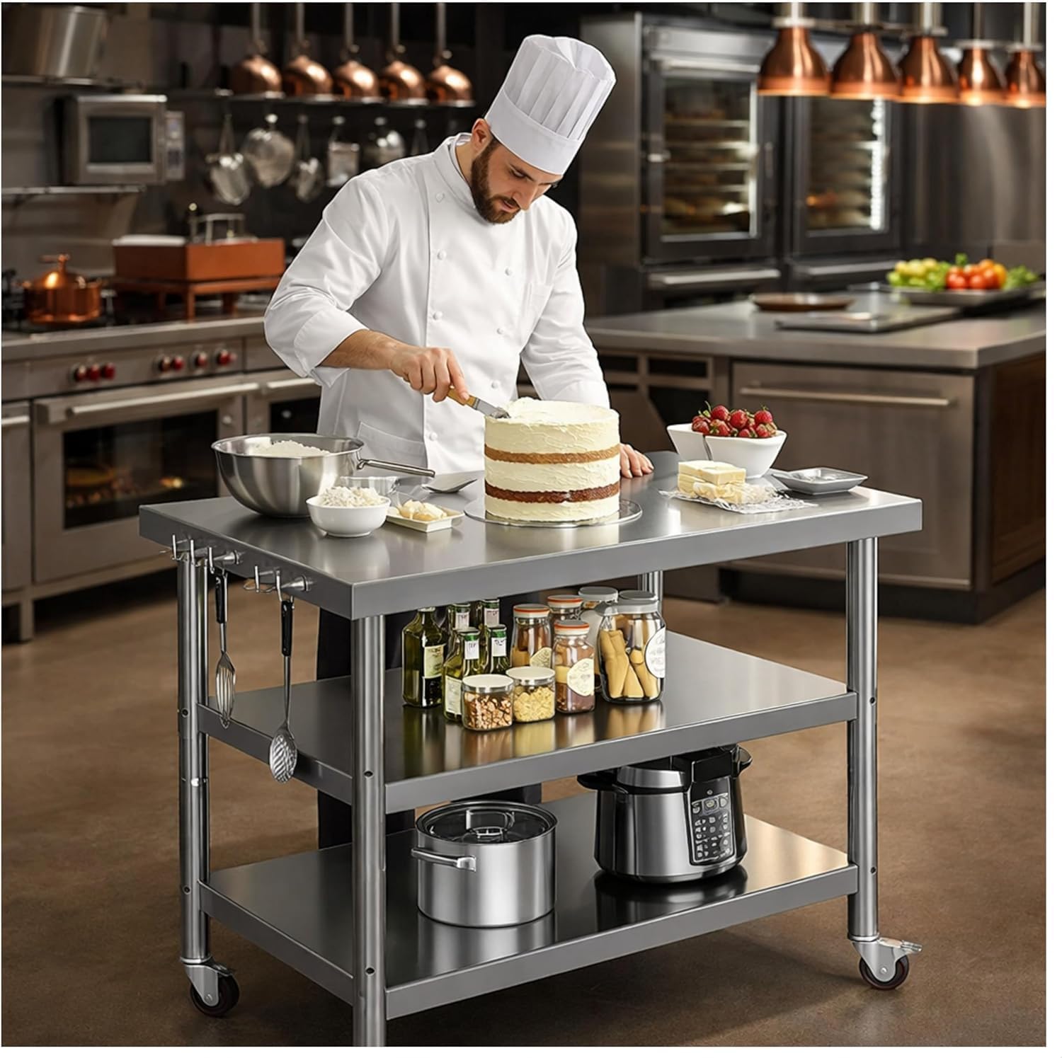 Photo 1 of Stainless Steel Prep and Work Table with Wheels Kitchen,40x24in Multi-Size