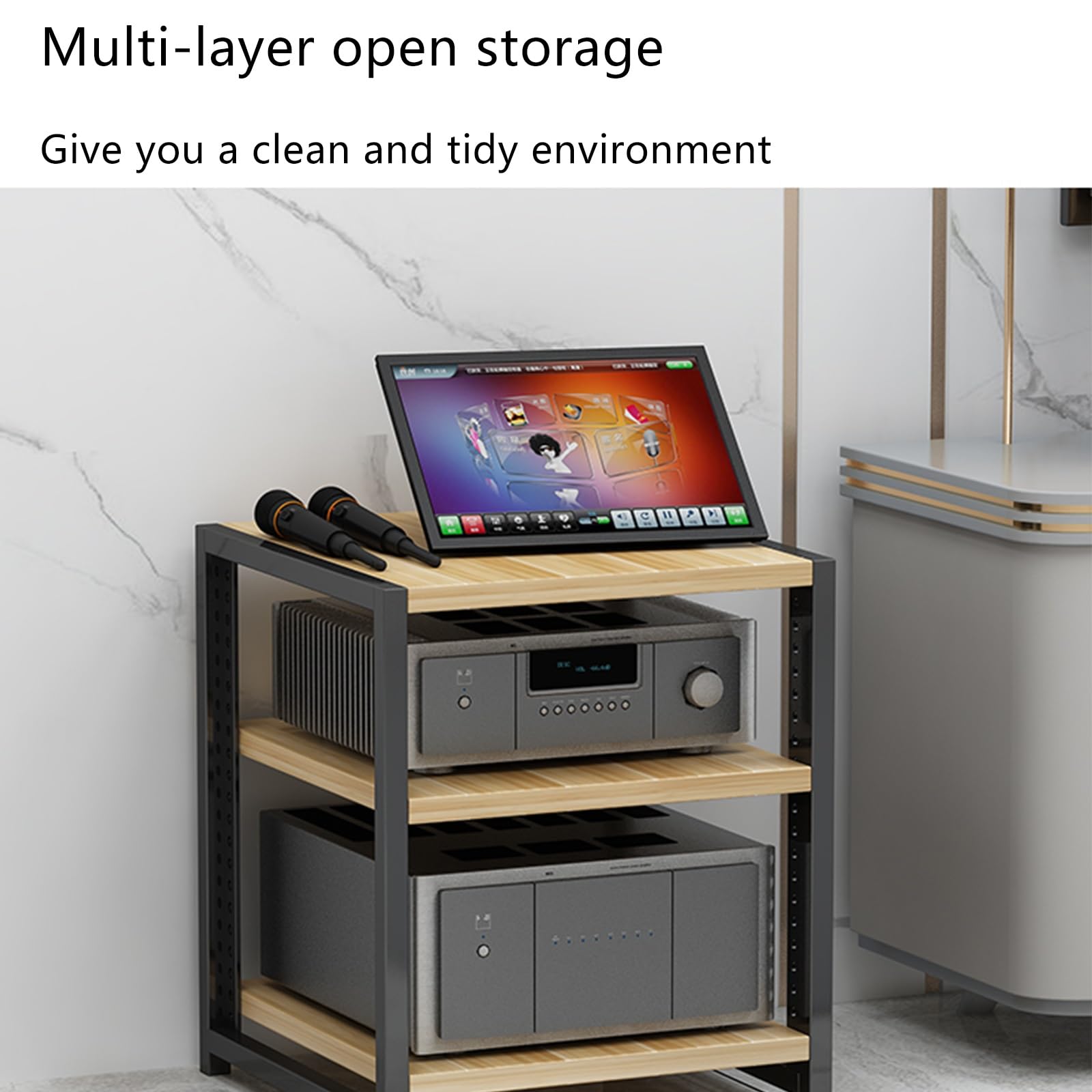Meuble AV robuste multifonction pour matériel audio et home cinéma Noir