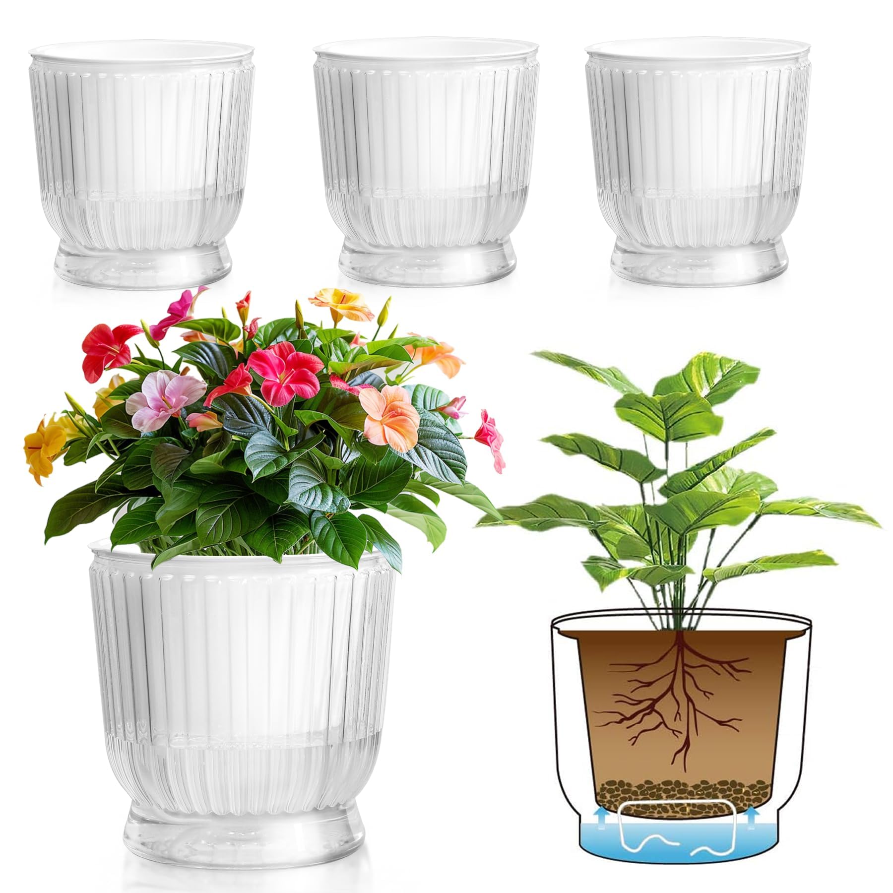 T4U 6 Inch Self Watering Pots 4 Pack