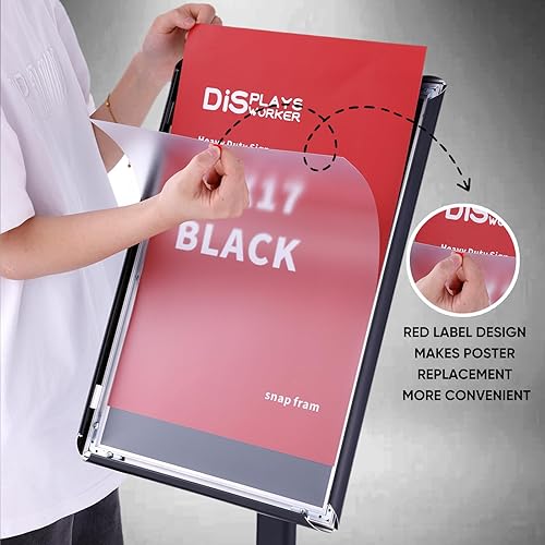 Miniatura 4 de DISPLAYSWORKER Soporte de pedestal ajustable y resistente para el suelo, soporte de póster de aluminio, marco abierto de aluminio, piso de pie para
