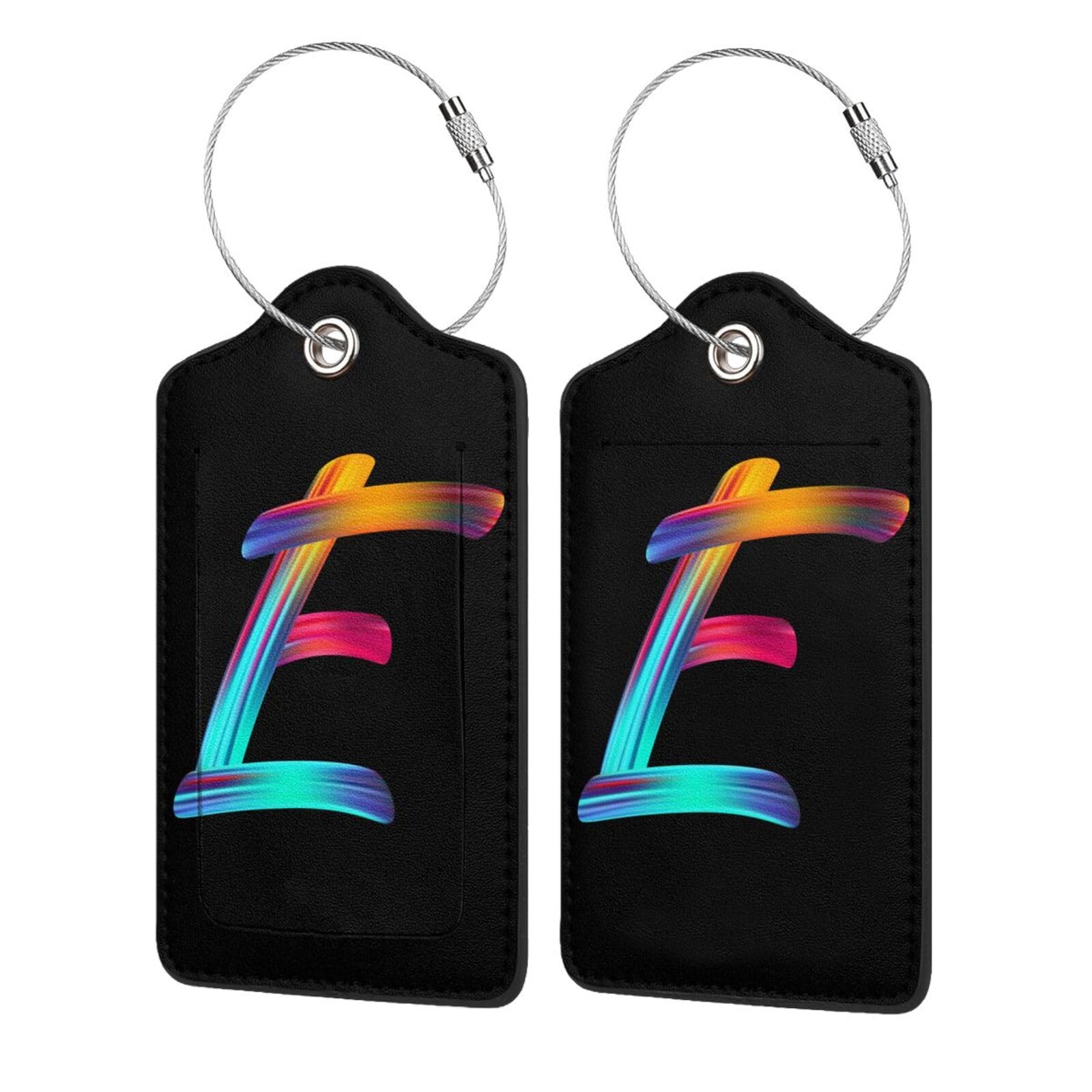 2 Pack Initial Luggage Tags for Suitcase, Colorful Letter Design Cruise Name Bag Tags, Novelty Baggage Identifiers with Full Privacy Cover, Leather ID