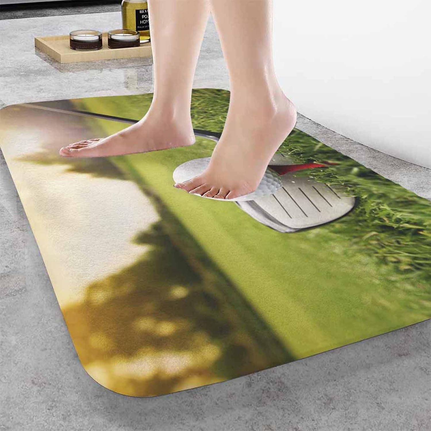 Golf Club Bathroom Mat Rugs Ball in Grass Green Training Sunset Microfiber Faux Cashmere Thick Plush Bath Mat Non-Slip Water Absorbent Bath Carpet for Bathtub Bathroom Floor Tub 20 x 30 Inch