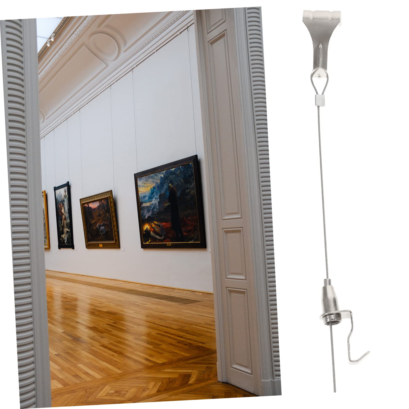 Schilderij Ophangsysteem Aluminium Schilderij Ophangrail met Haak, Zware Haakdraad Ophangset voor Galerieën en Musea, Moderne Wandbevestigingsmaterialen voor Schilderijen(1.8m/71Rail,0.5m/20Cable