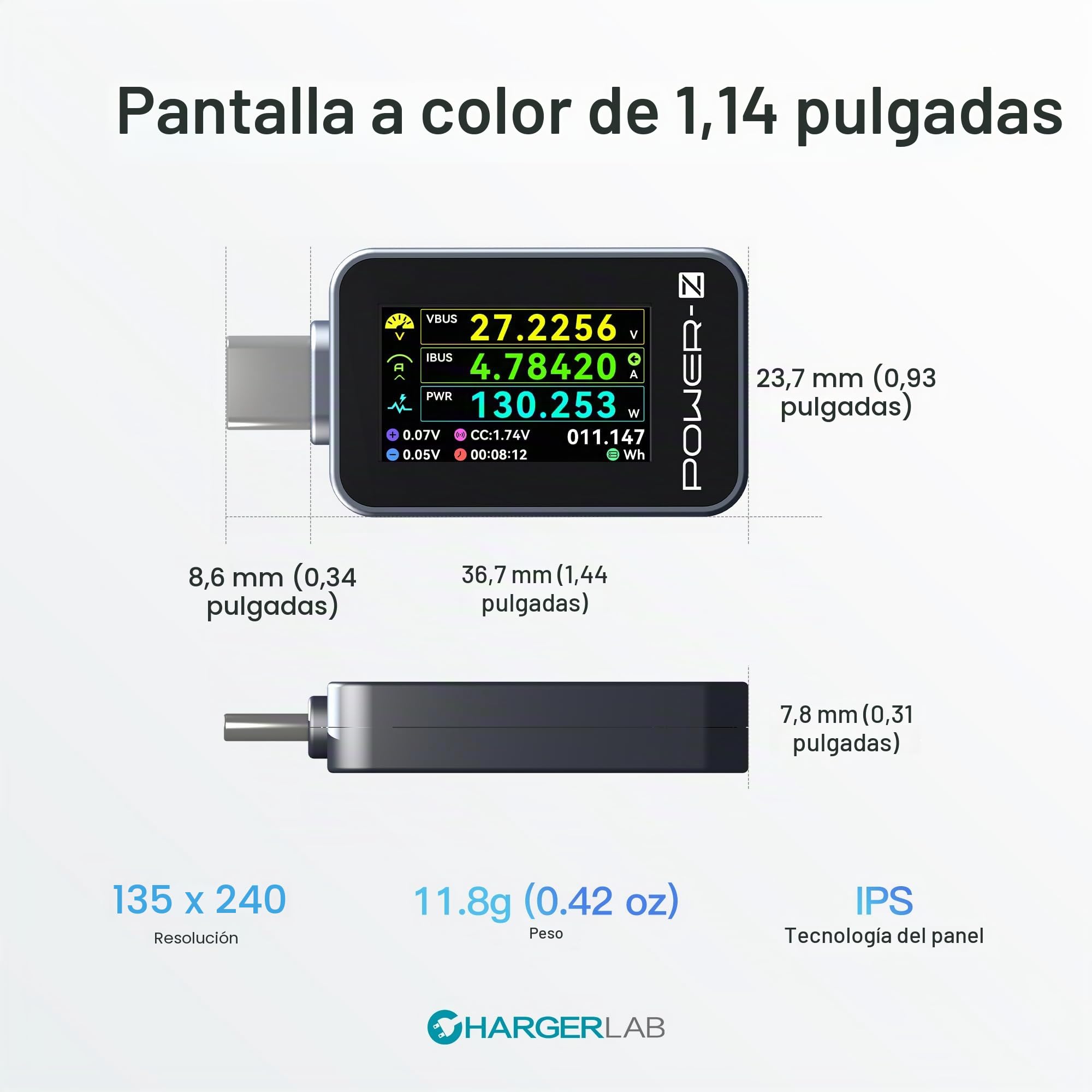 ChargerLAB POWER-Z C240 - Medidor de potencia digital USB-C portátil, soporta hasta 240 W y PD3.1 QC5.0, para teléfonos USB-C, portátiles, cargadores y más