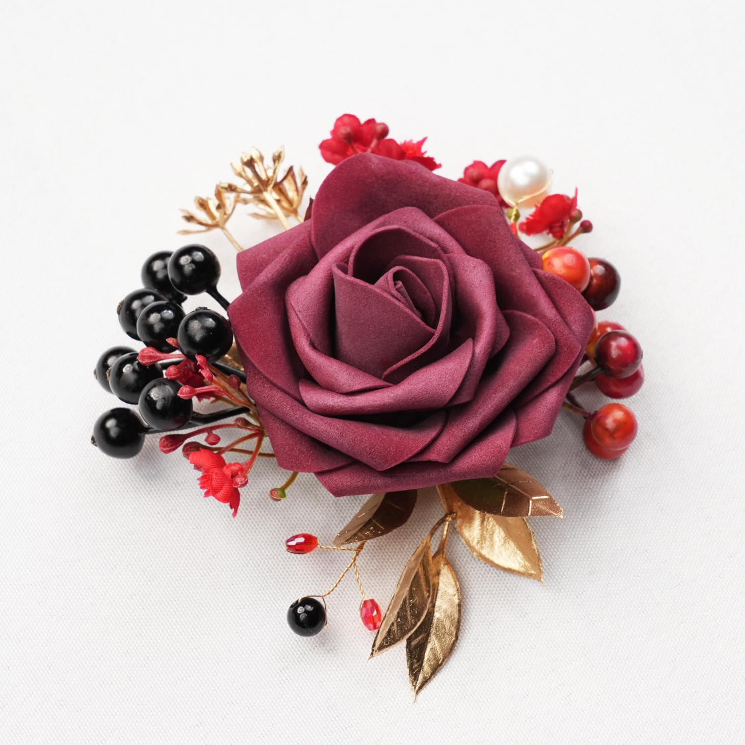 Ansteckblume Uflower Schwarz-Rot-Taschen-Boutonniere for Bräutigam, Trauzeugen, Gast for Hochzeit, Abschlussball, Heimkehr, Jahrestag(4Pcs)