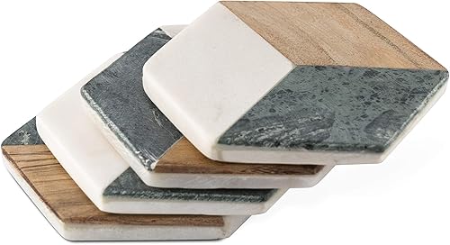 Miniatura 3 de GoCraft Posavasos geométricos hexagonales Posavasos geométricos hechos a mano con verde para tus bebidas, bebidas y copas de vinobar