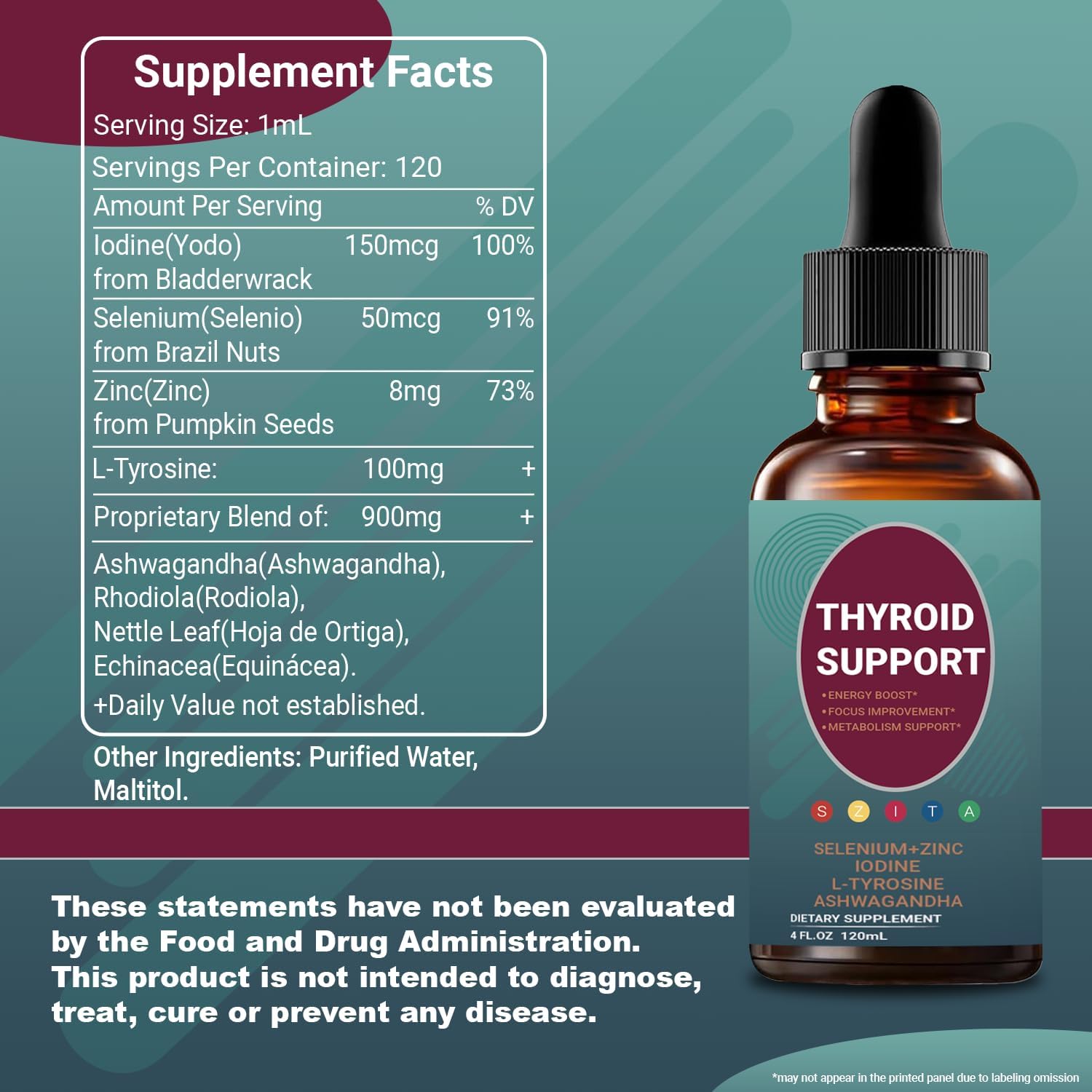 Thyroid Support Liquid Drops with Iodine, Selenium, Zinc, L-Tyrosine & Ashwagandha – 120mL (4 fl. oz.) for Hormone Balance, Energy & Metabolism Support - Image 6