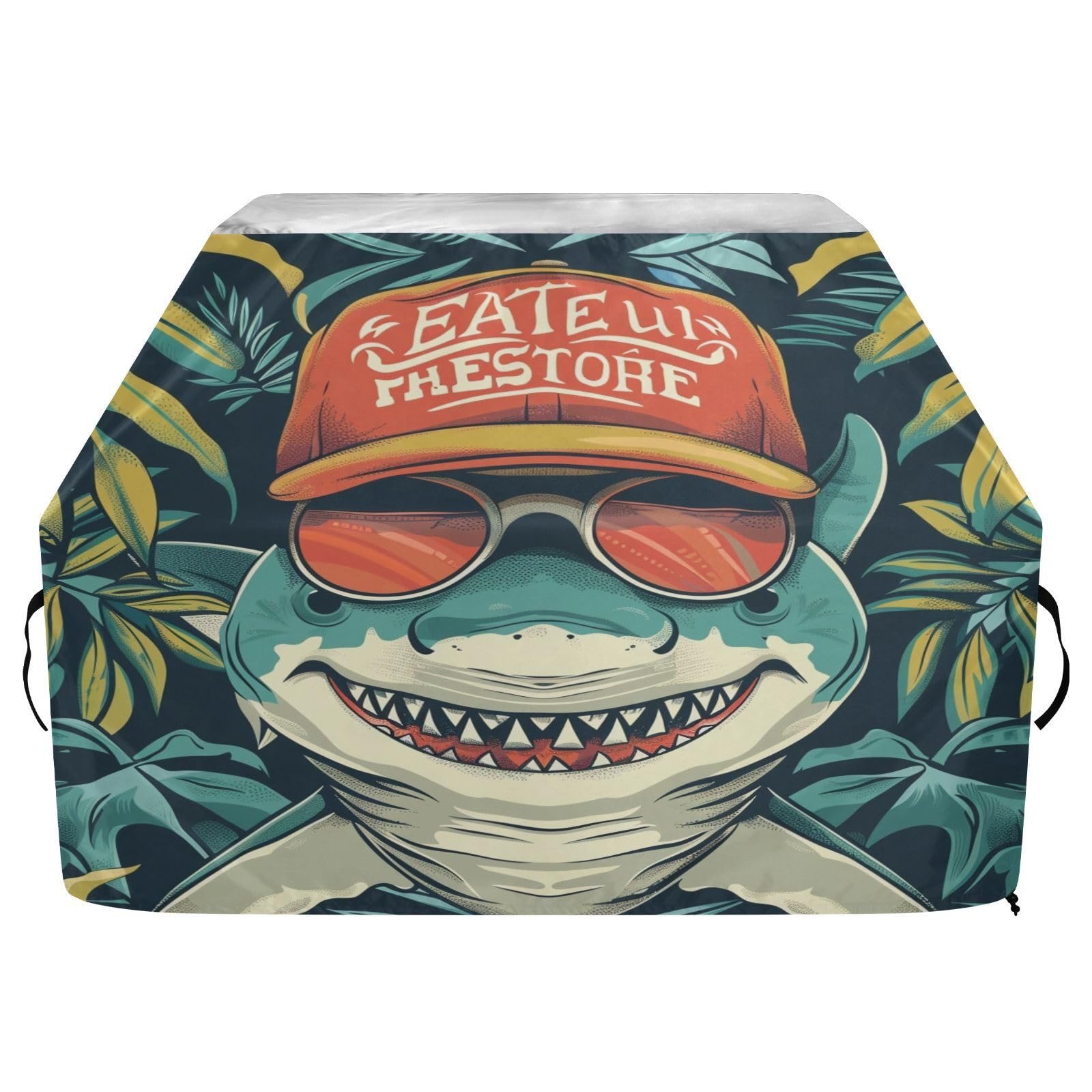 Funda para parrilla de barbacoa para parrilla al aire libre, impermeable, para la mayoría de las parrillas, tiburón tropical de verano