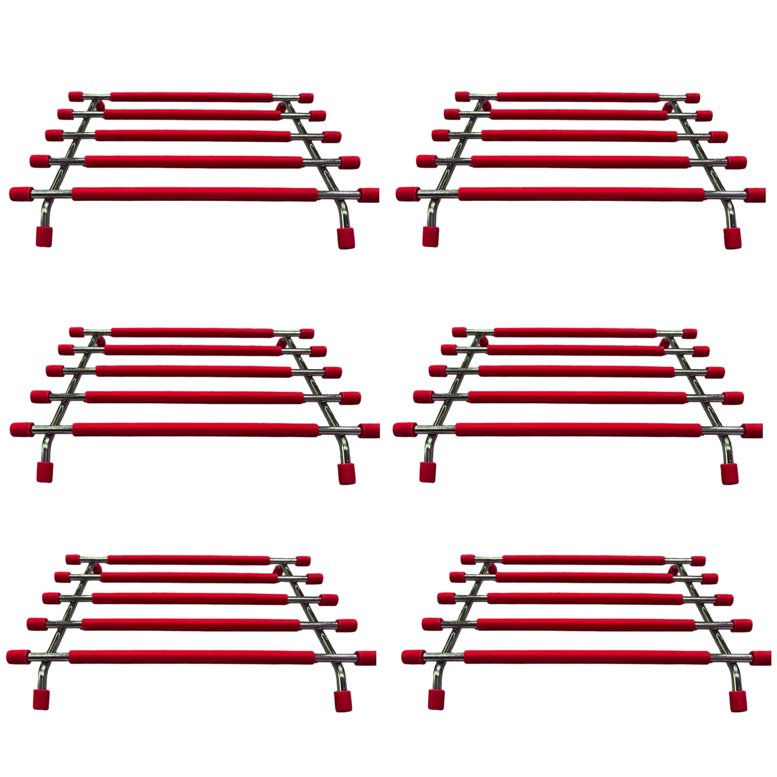 4All Kitchen Trivet Stand Heat Resistant Anti Slip Worktop Protector Stainless Steel Stand For Hot Pans (RED, Pack of 6)